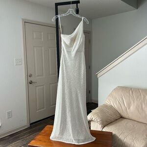 Jenny Yoo Zara One-Shoulder Sequin Column Gown